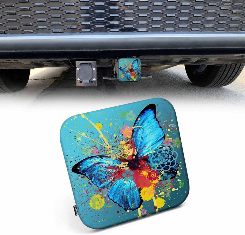 Beabes Butterfly Receiver Hitch Tube Cover Abstract Rainbow Butterfly Floral Car Rear Trailer Hitch Covers, Anti-Loss Rubber Hitch Cover Plug Caps Fits 2 Inch Auto Truck Receivers - Image 1